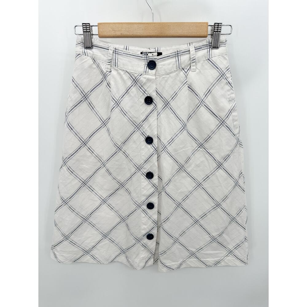 BDG White Navy Blue Windowpane Pencil Skirt Size 4 Academia Preppy Career Office